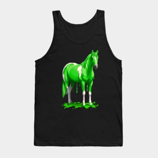 Funny Bright Green Pinto Dripping Wet Paint Horse Tank Top